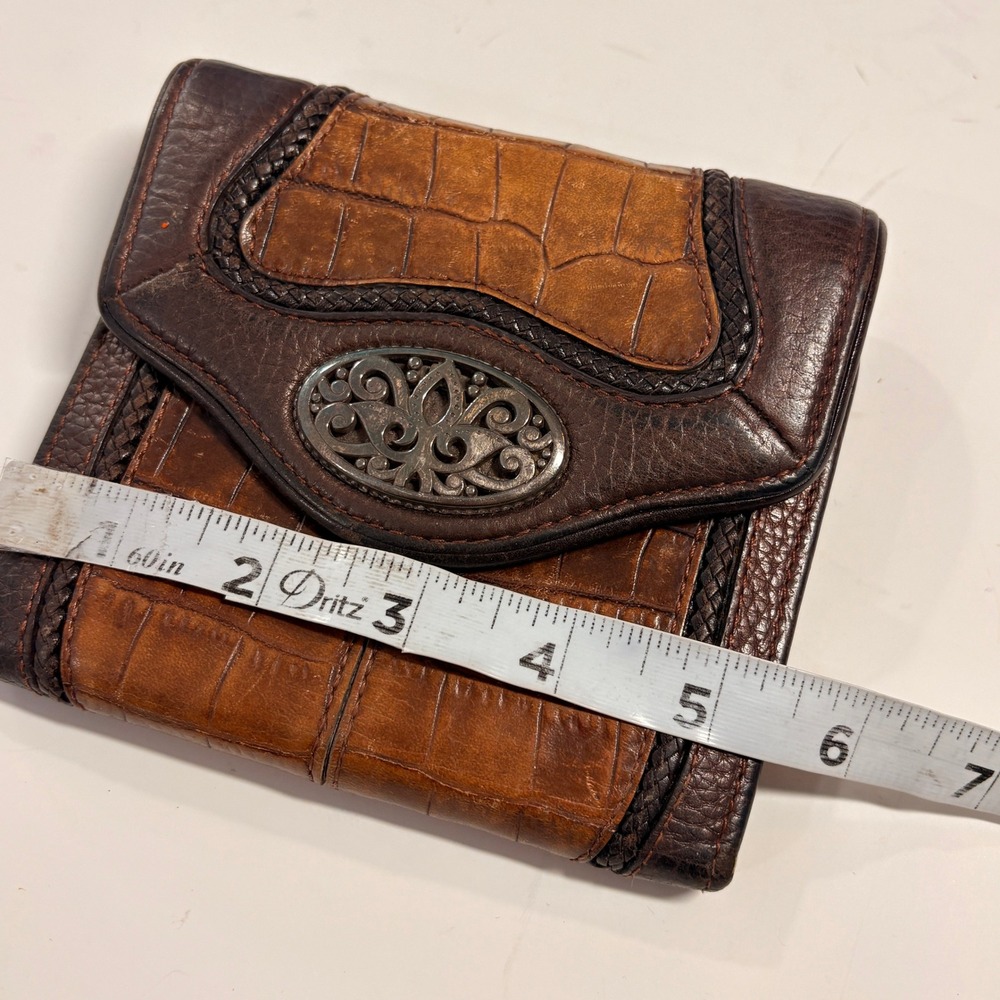 Brighton Womens Small Croc Embossed Leather Trifold Wallet Braided Western Boho - Picture 9 of 13